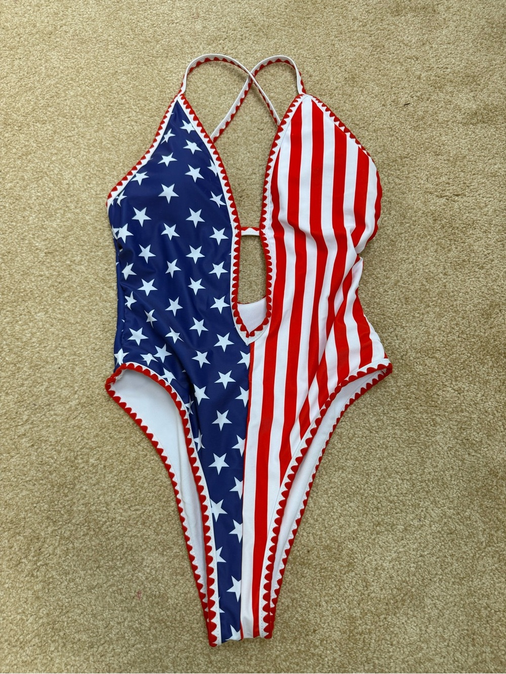 Women’s American Flag Plunge One-Piece Swimsuit - Red, White & Blue - NWOT